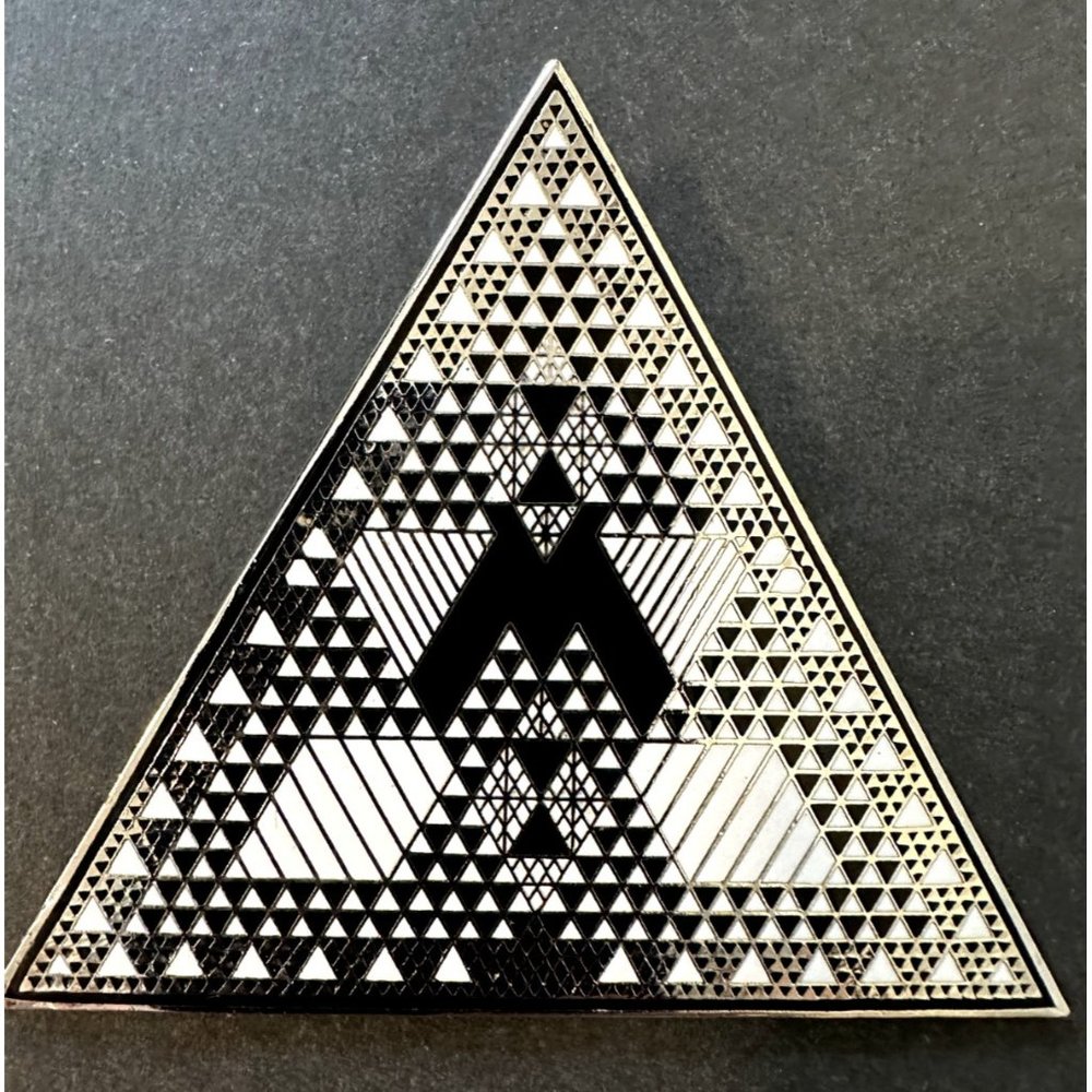 Judy Chicago 1987 triangle Holocaust Project brooch pin signed black white ename